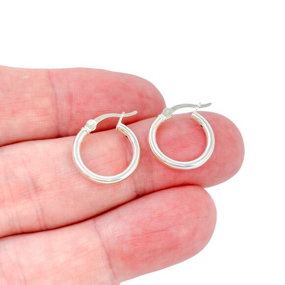 Vintage Sterling Silver 925 Classic Hoop Earrings - Picture 1 of 8